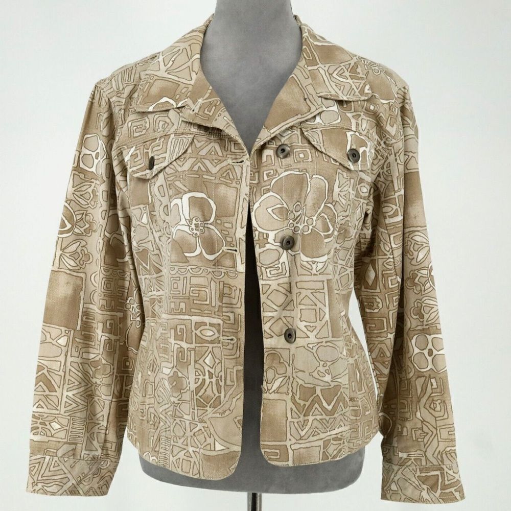 Chico’s Beige Floral Abstract Jean Jacket!